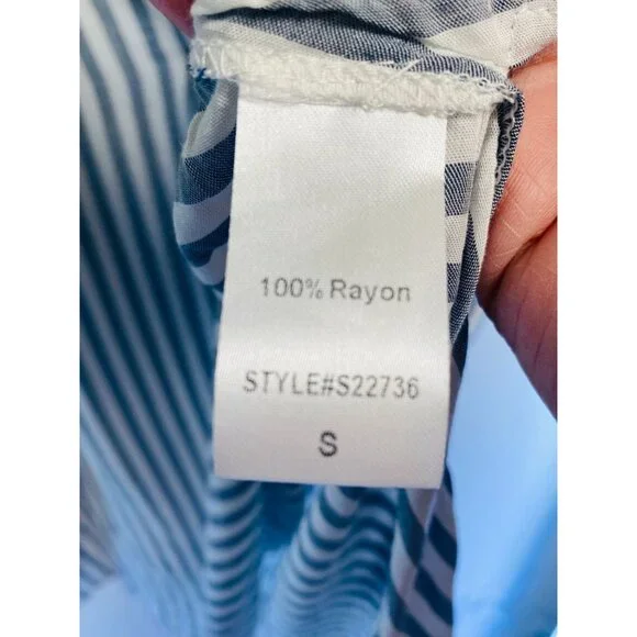 Mustard Seed Blue & White Striped Oversized Blouse With Ruched Sleeves small - Picture 5 of 11